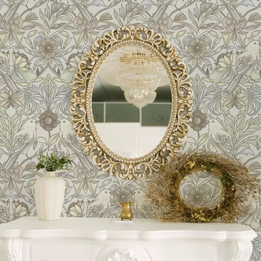 fototapet Păsări Art Nouveau și flori stilizate în pastel a00385