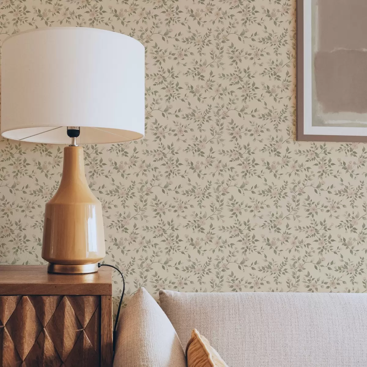 Wallpaper Delicate ramuri de flori pastelate pe fundal bej a00390