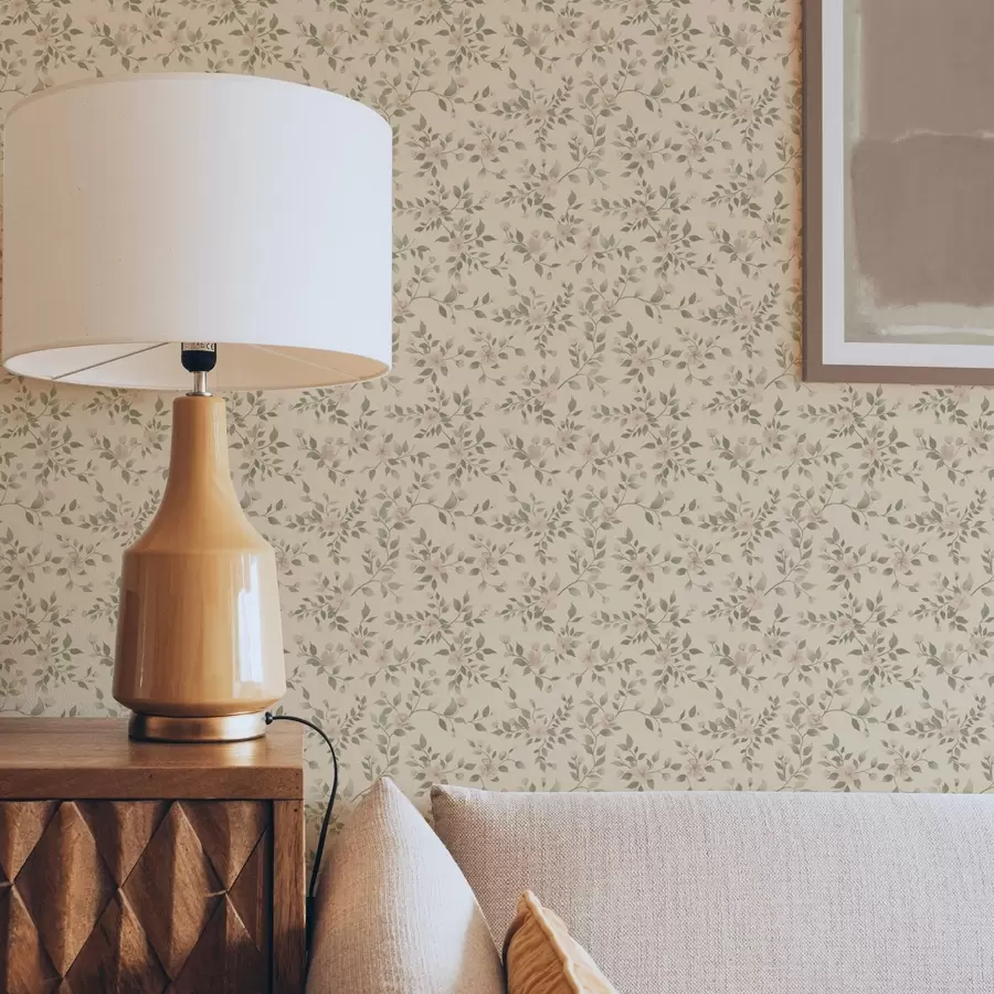 fototapet Delicate ramuri de flori pastelate pe fundal bej a00390