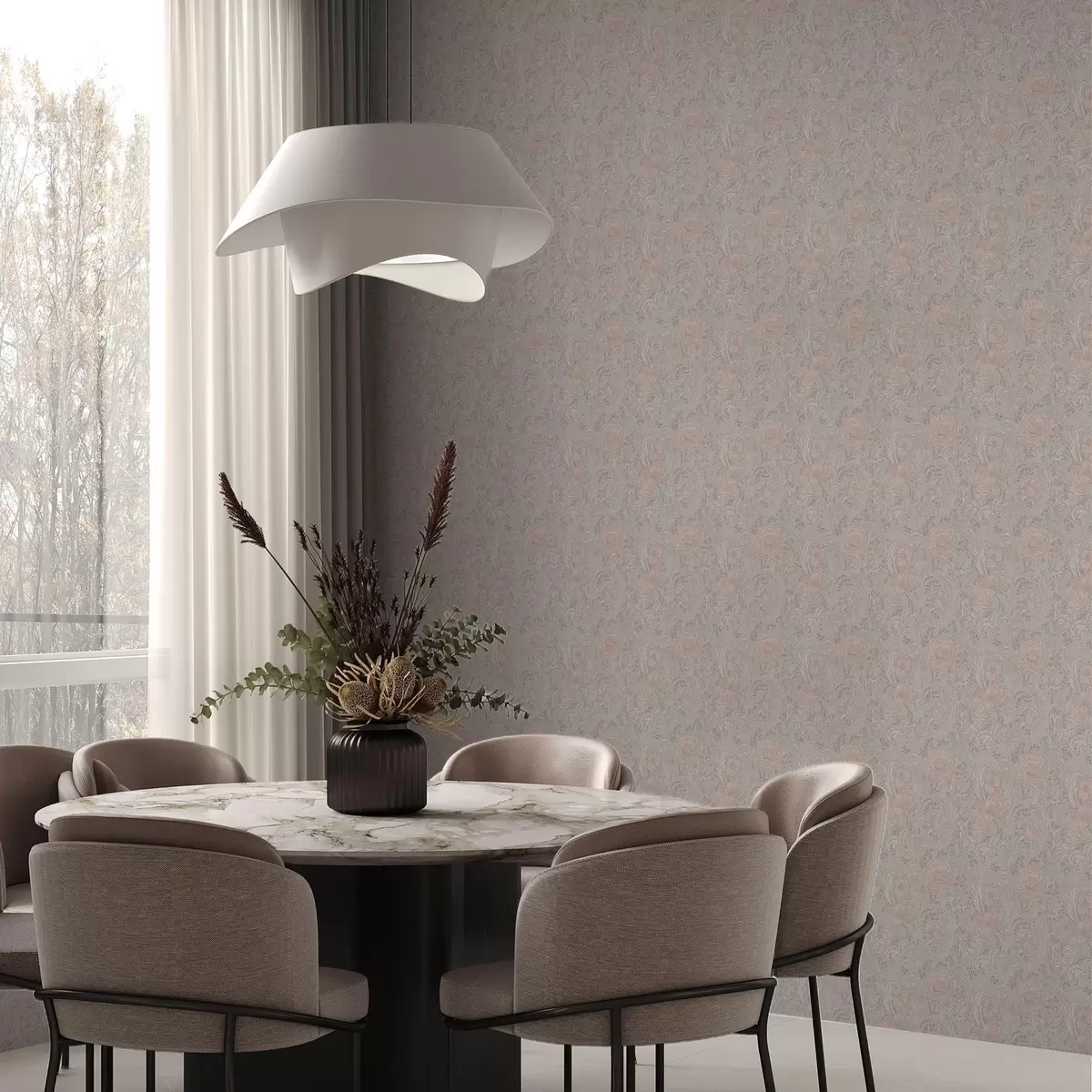 Wallpaper Flori pastelate moi în stil art nouveau a00394