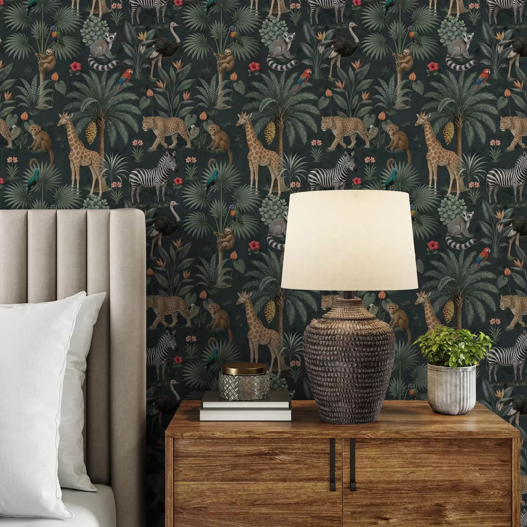 fototapet Animale tropicale realiste printre plante a00427