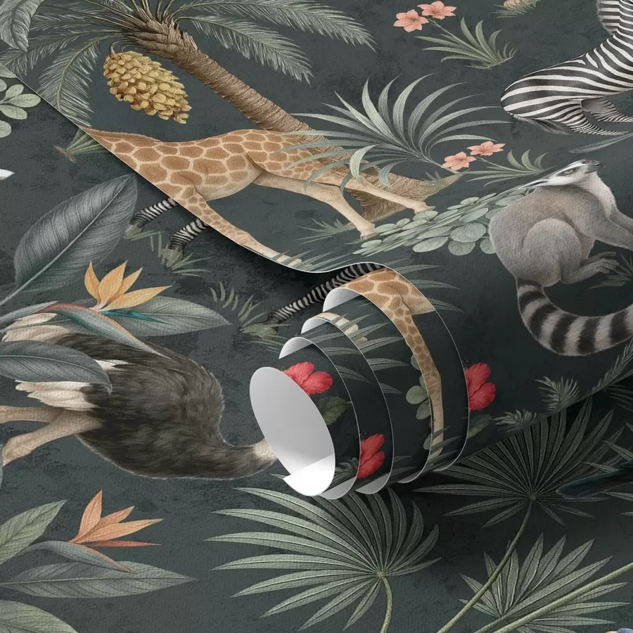 fototapet Animale tropicale realiste printre plante a00427