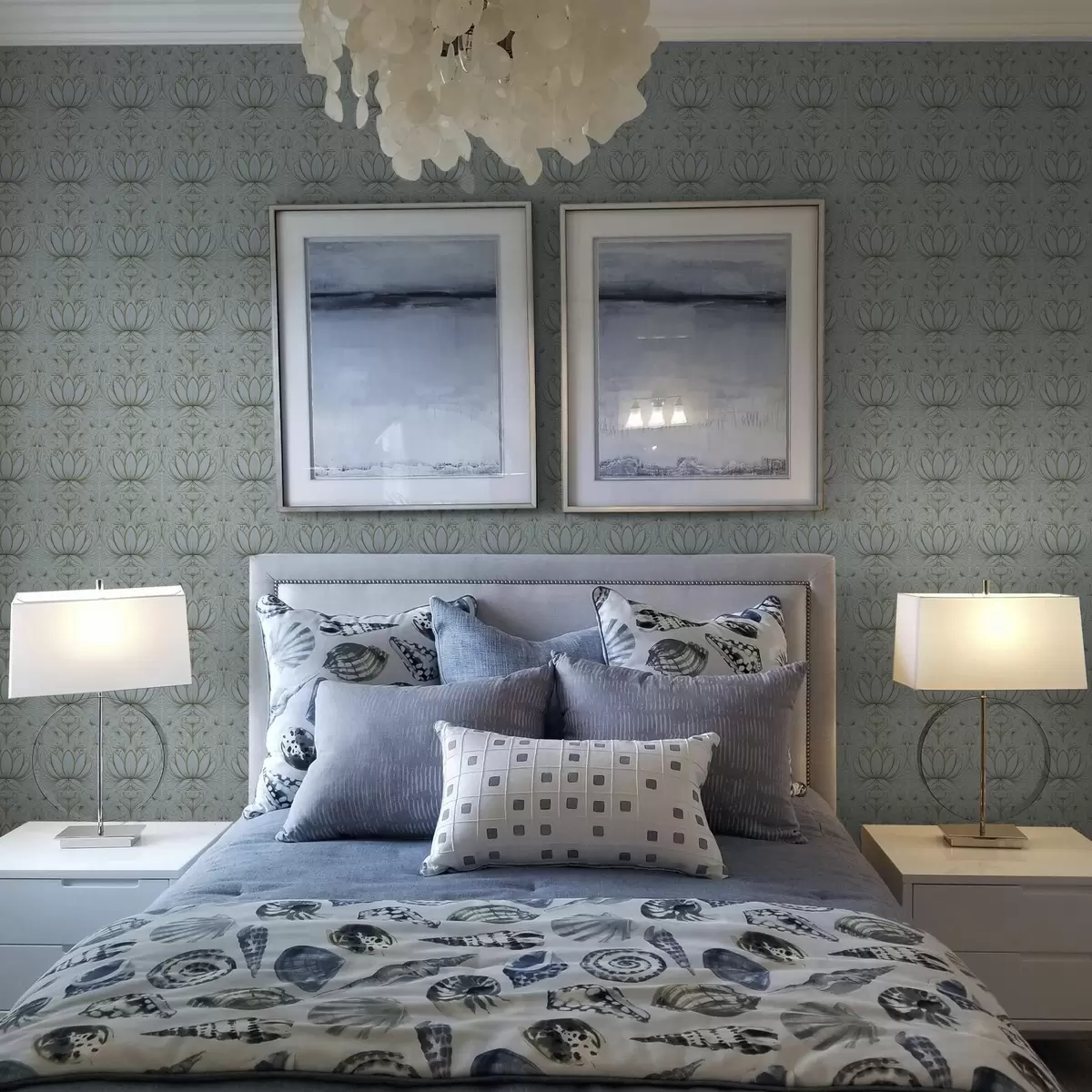 Wallpaper Ornament Lotus în paleta de culori turcoaz și galben a00439