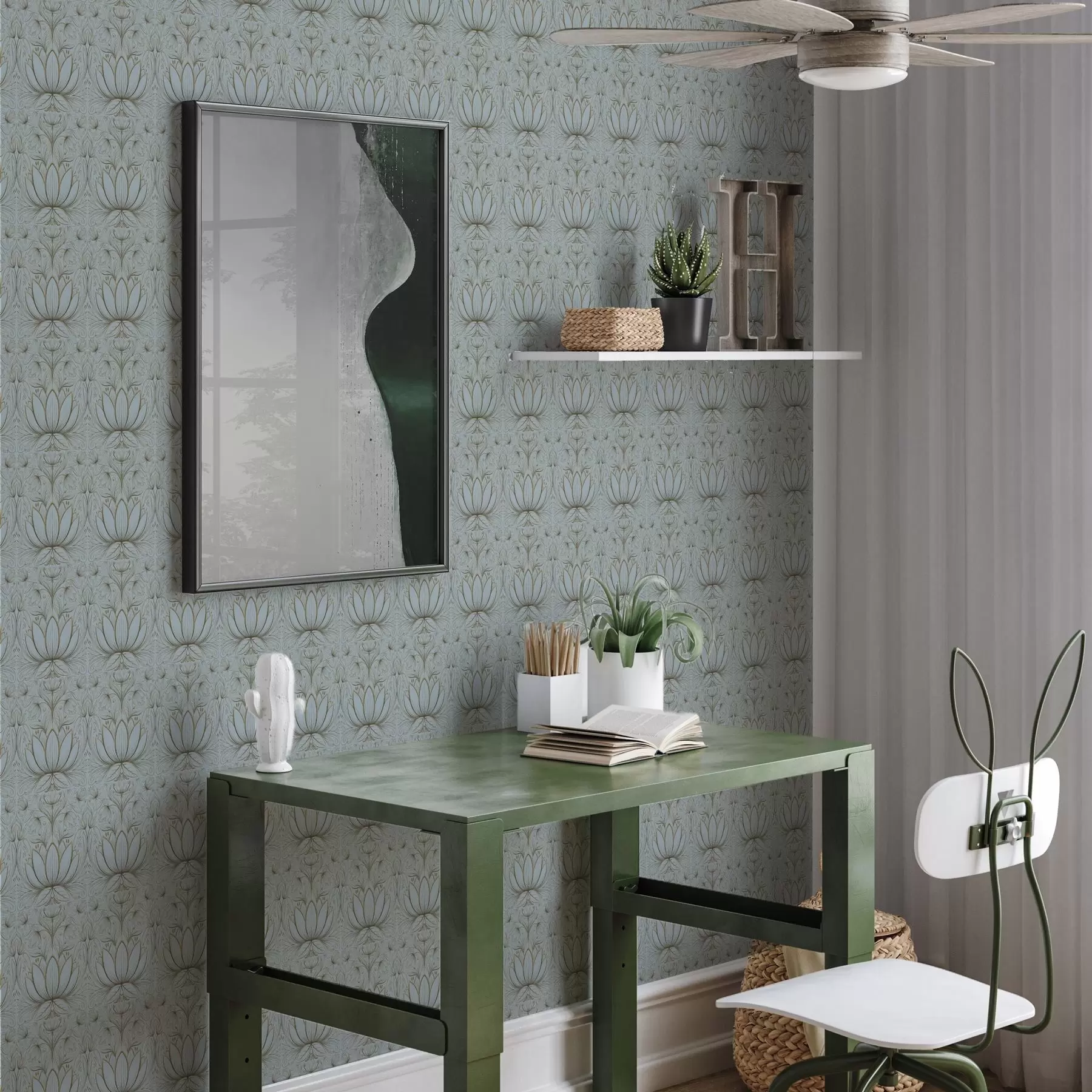 fototapet Ornament Lotus în paleta de culori turcoaz și galben a00439