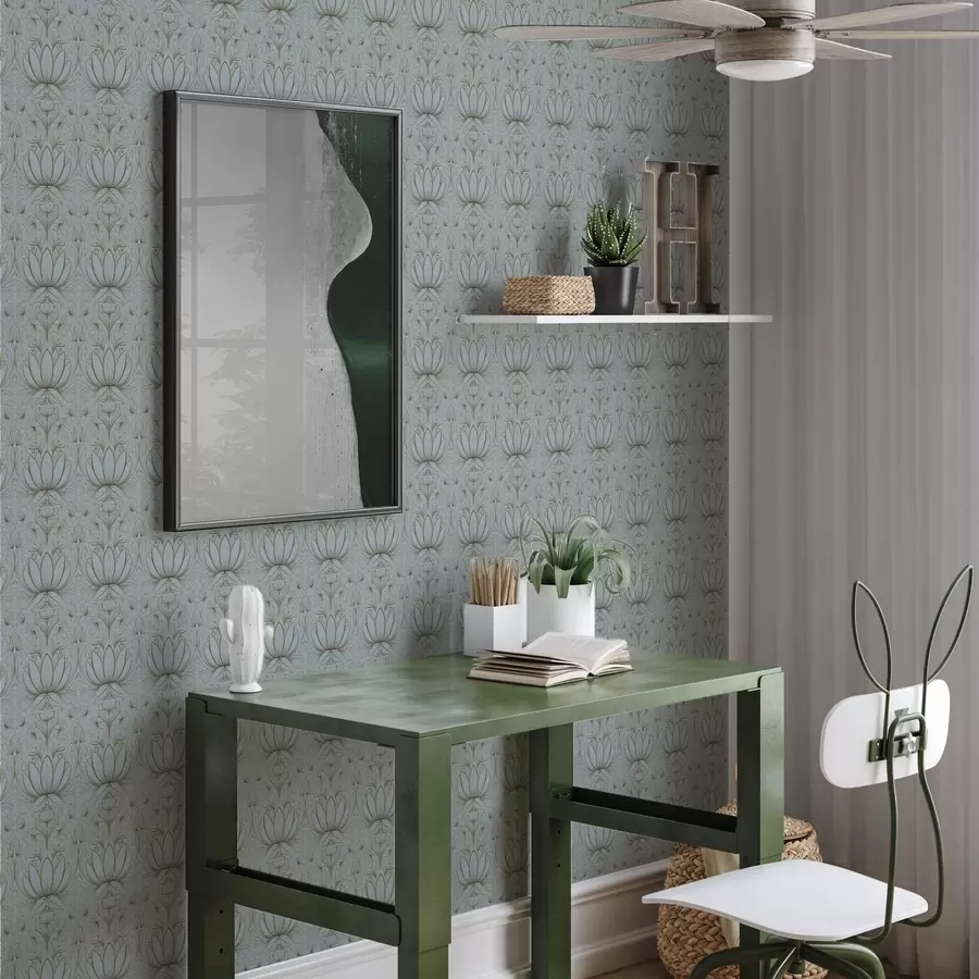 fototapet Ornament Lotus în paleta de culori turcoaz și galben a00439