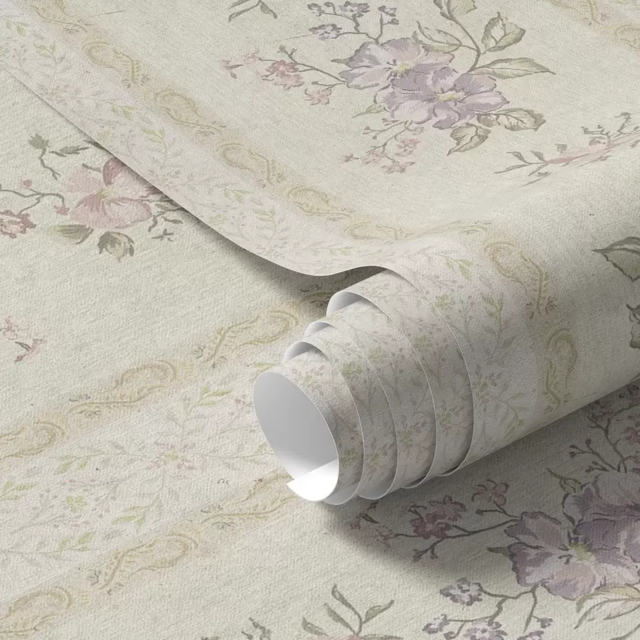 fototapet Flori de epocă pe un fundal dungat cu ornament a00440