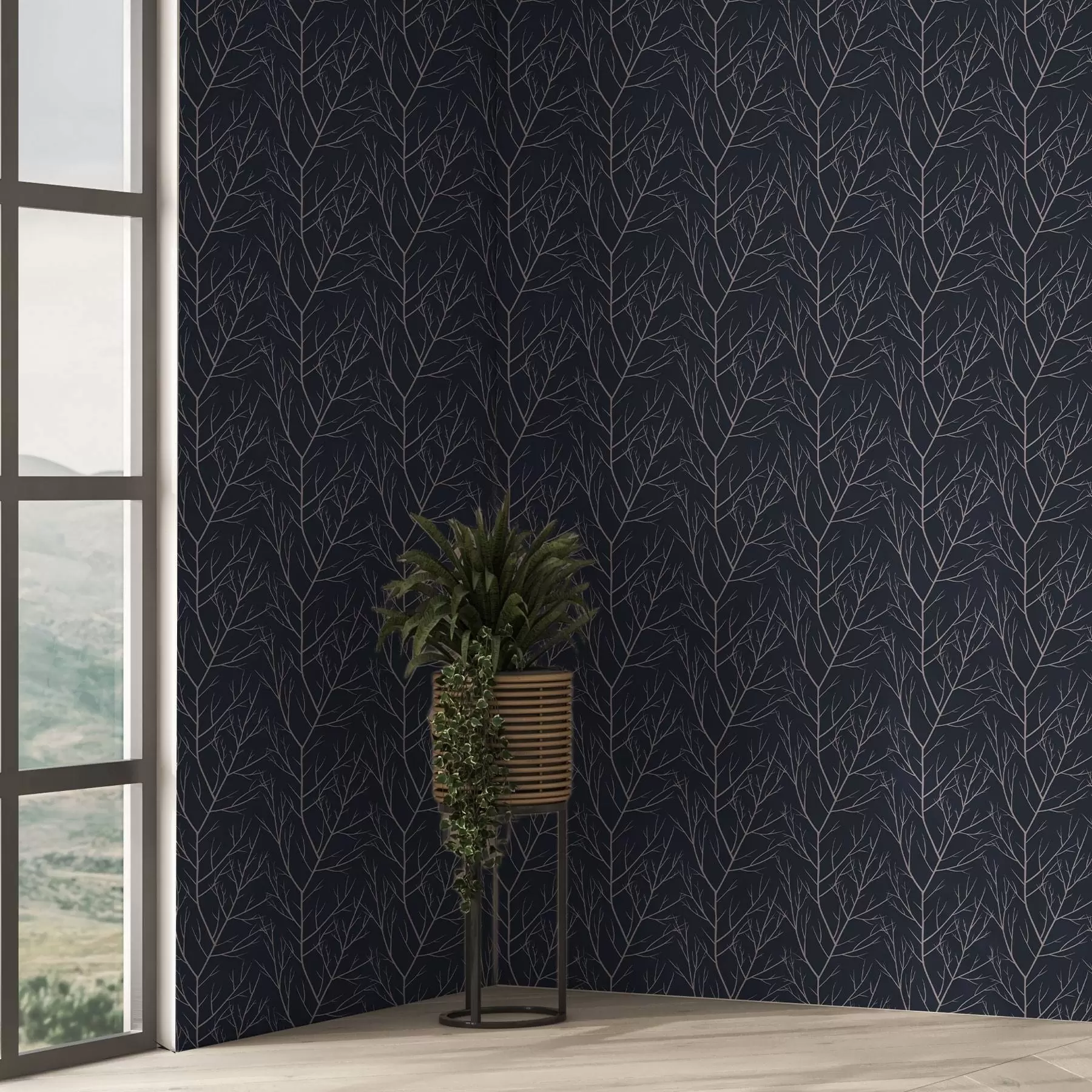 fototapet Ramuri roșii moi pe un fundal albastru marin adânc a00451