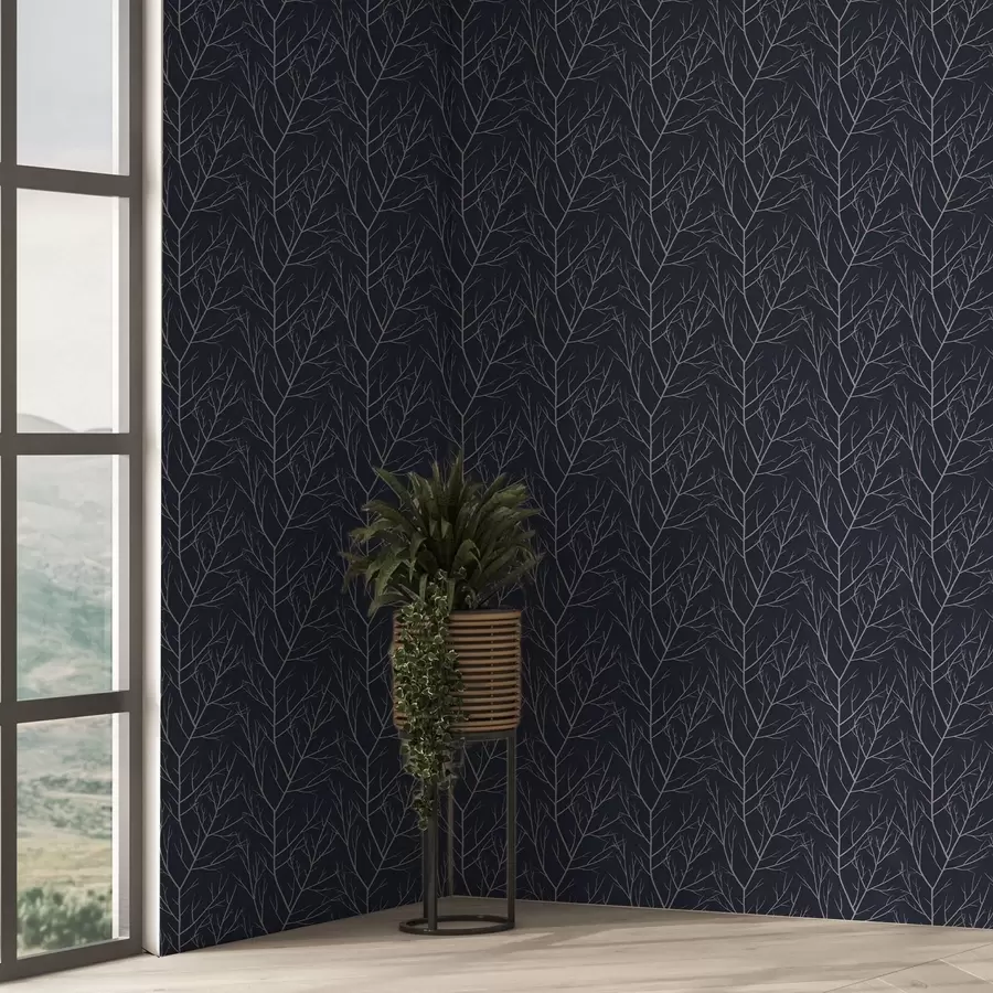 fototapet Ramuri roșii moi pe un fundal albastru marin adânc a00451