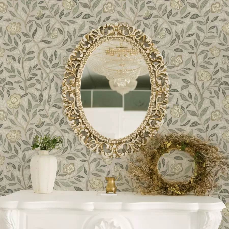 fototapet Trandafiri crem și frunze de măslin pe fundal roz prăfuit a00455