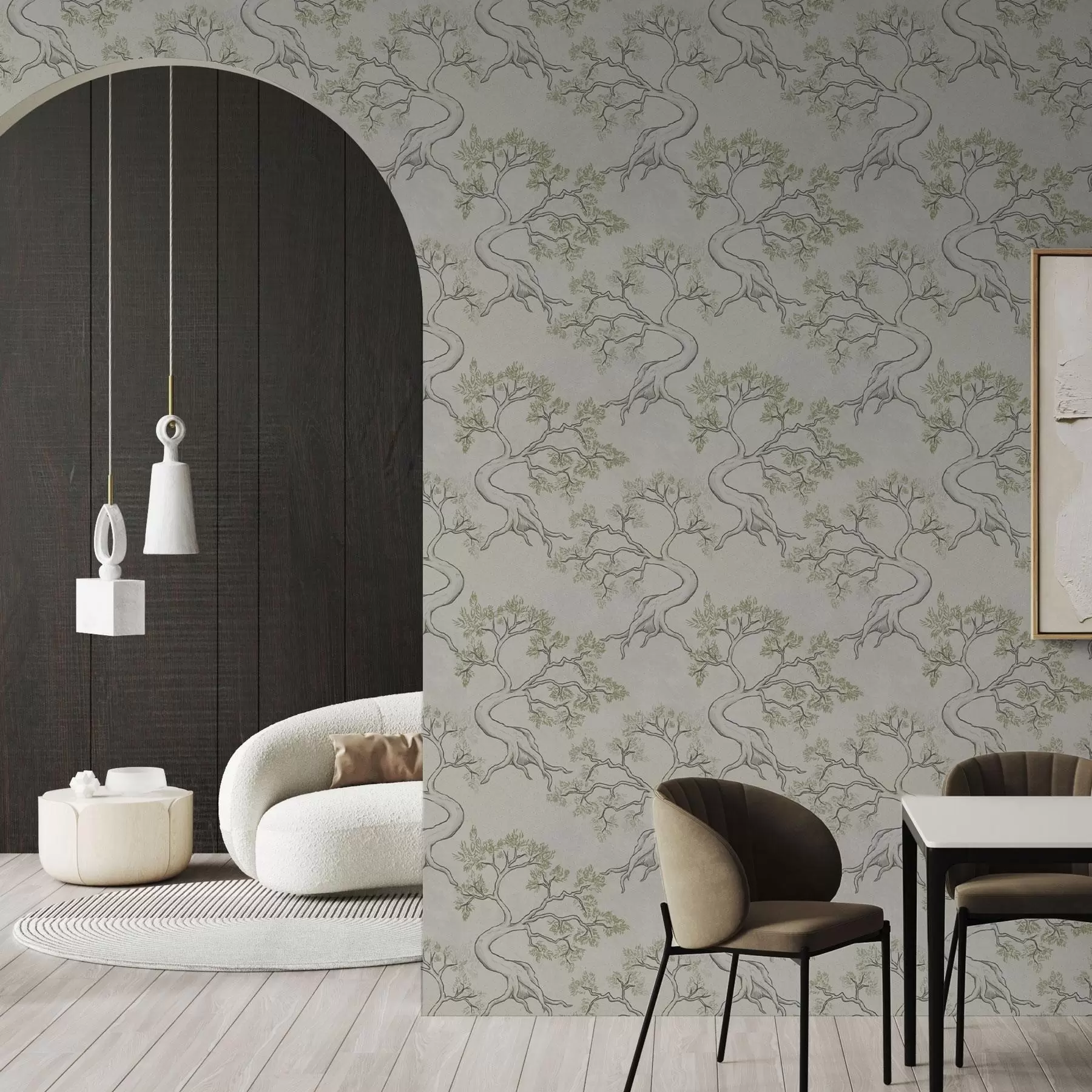 fototapet Copaci monocromi cu trunchiuri curbate fanteziste a00468