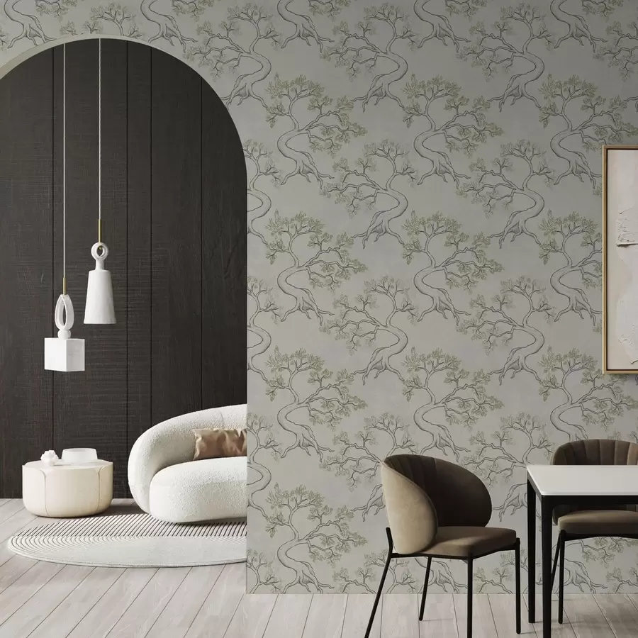 fototapet Copaci monocromi cu trunchiuri curbate fanteziste a00468