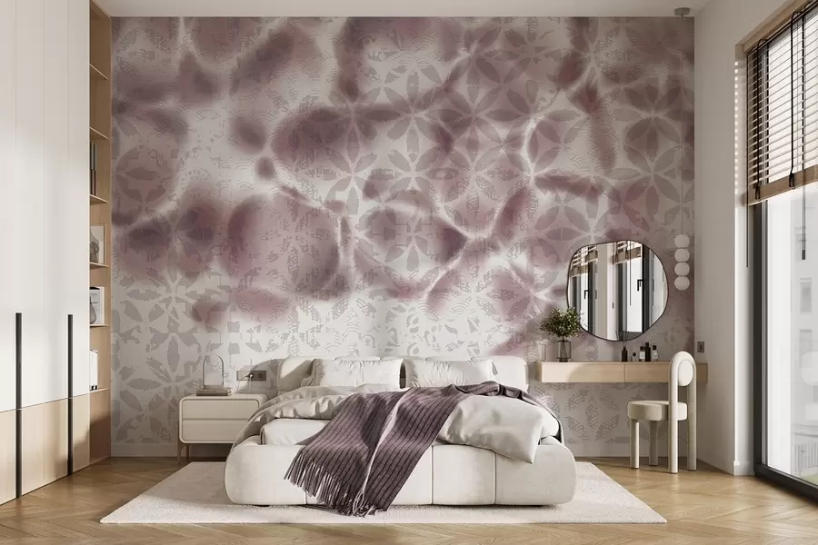 fototapet Artă abstractă texturată cu imprimeu floral bordo, efect estompat și estompat, creând o atmosferă moale și visătoare w09322v1