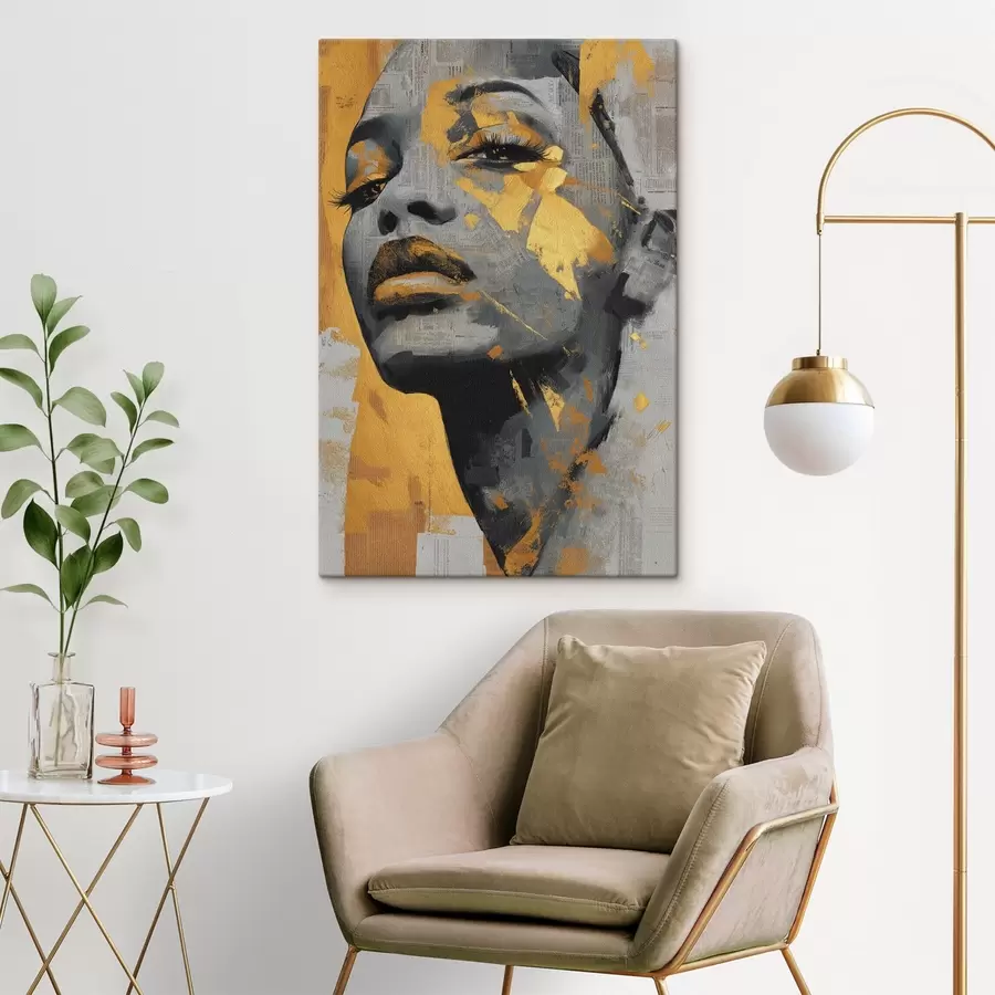 Tablouri Portret în media mixtă cu fragmente de ziar și tușe decorative s45419