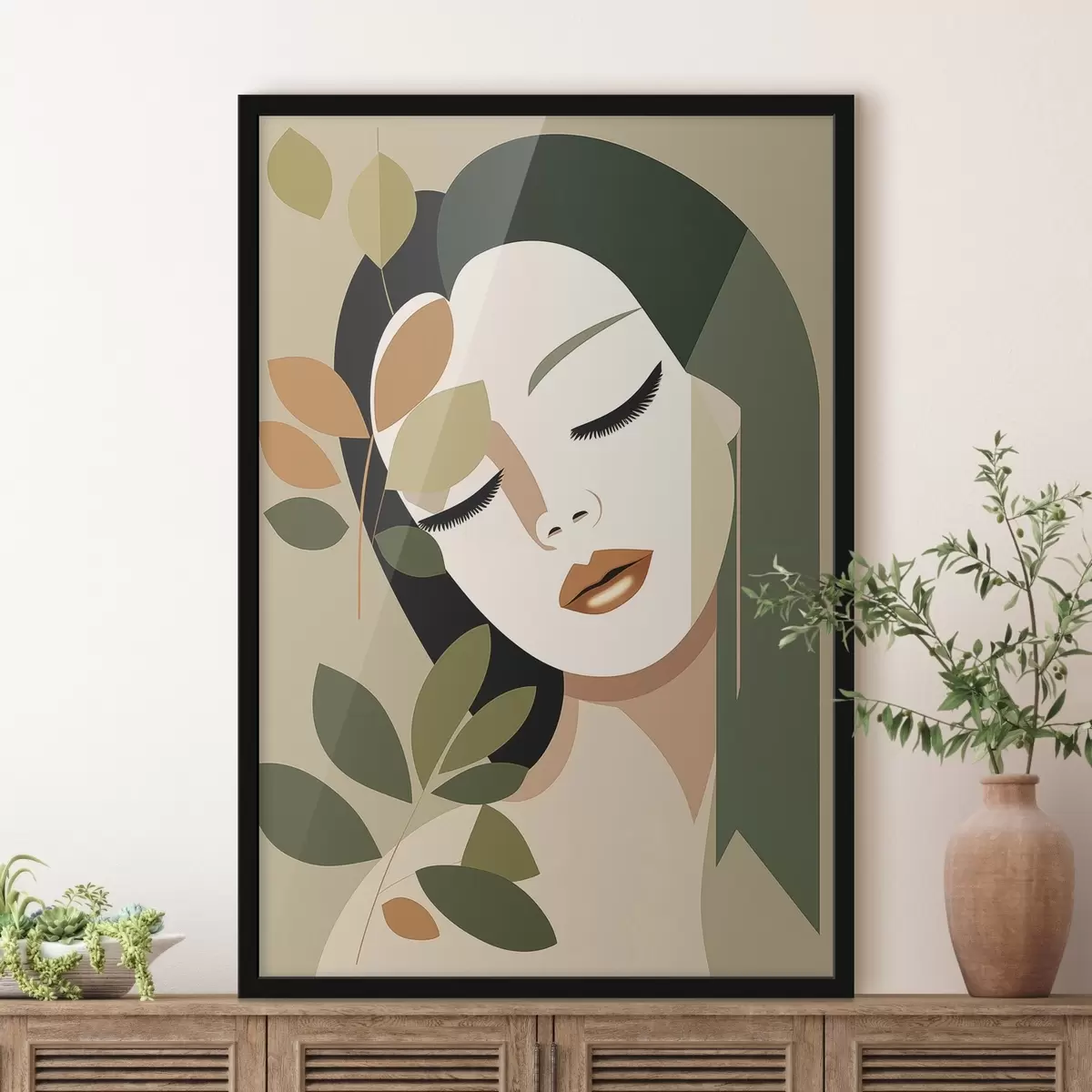 Poster Fată cu frunze f45388