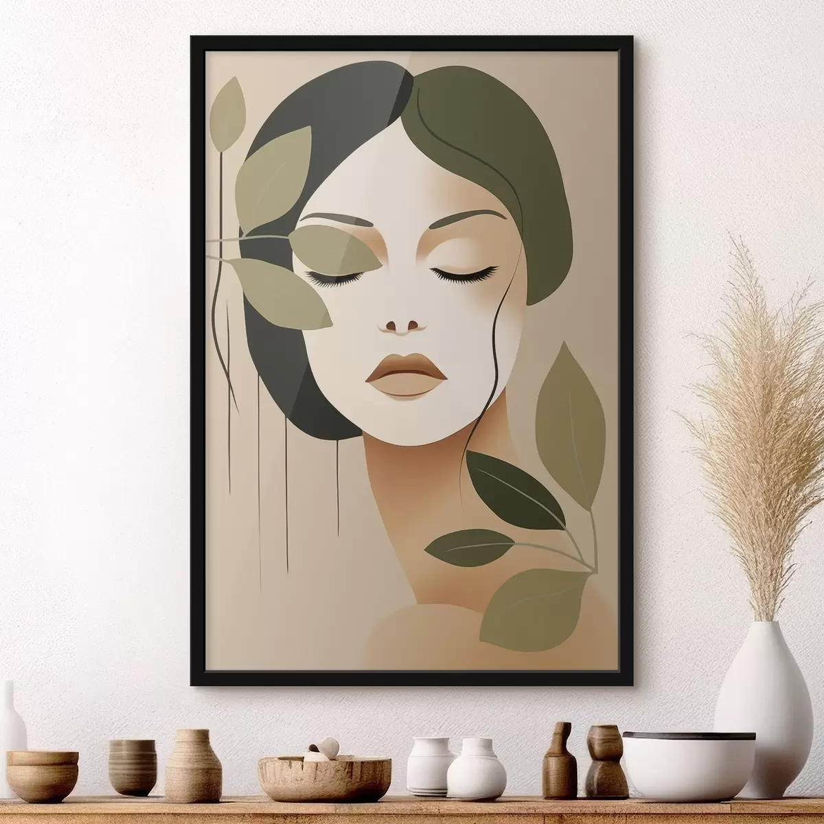 Poster Fată cu frunze f45390