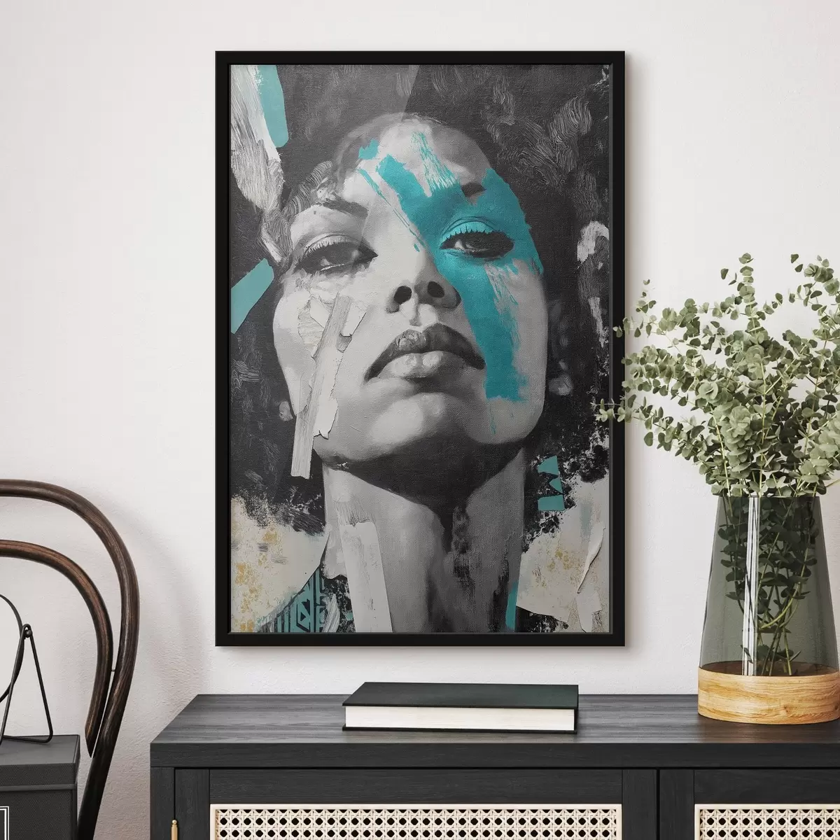 Poster Portret în media mixtă cu fragmente de culori și texturi f45416