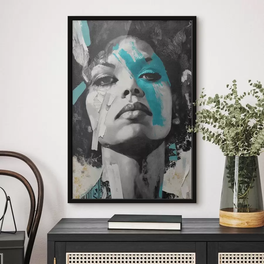 fototapet Portret în media mixtă cu fragmente de culori și texturi f45416