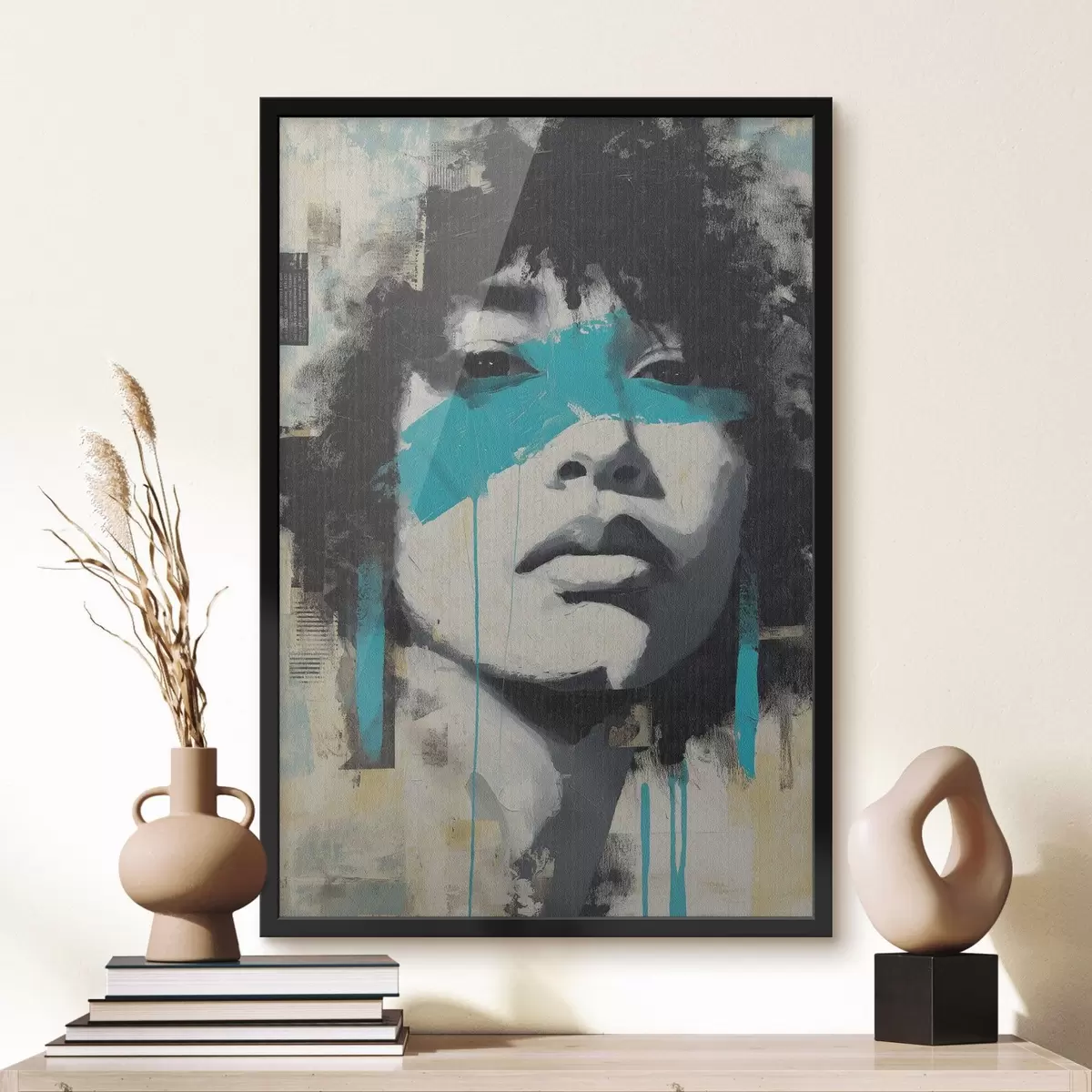 Poster Portret în media mixtă cu fragmente de culori și texturi f45417