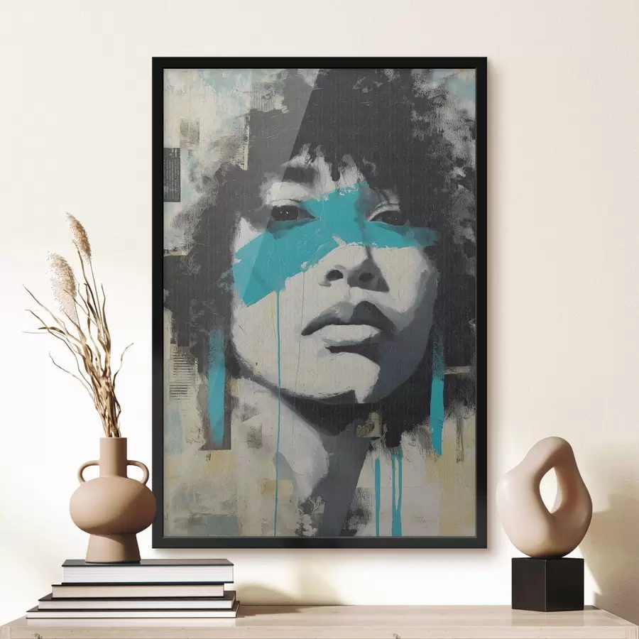 fototapet Portret în media mixtă cu fragmente de culori și texturi f45417