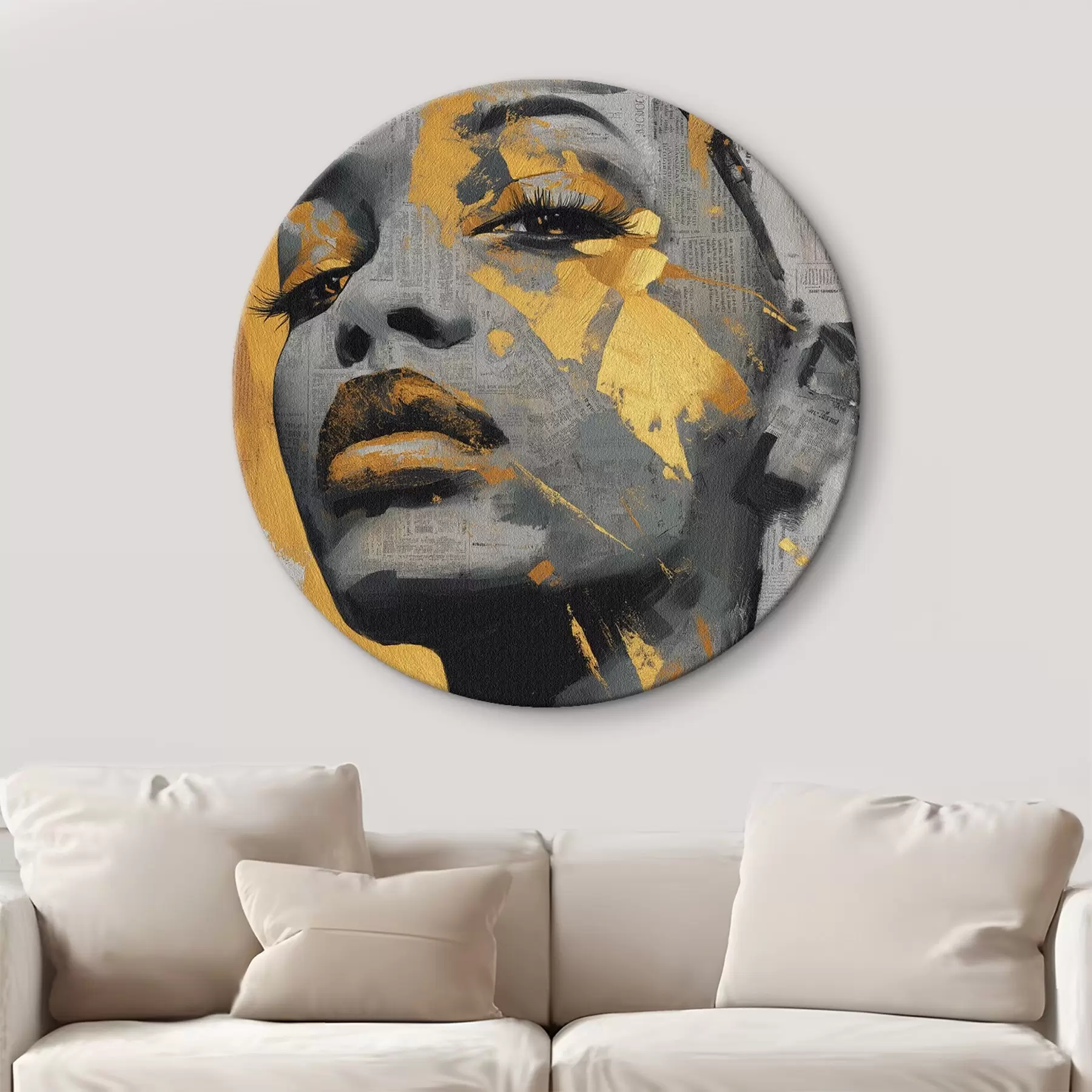 Tablouri Portret în media mixtă cu fragmente de ziar și tușe decorative r45419