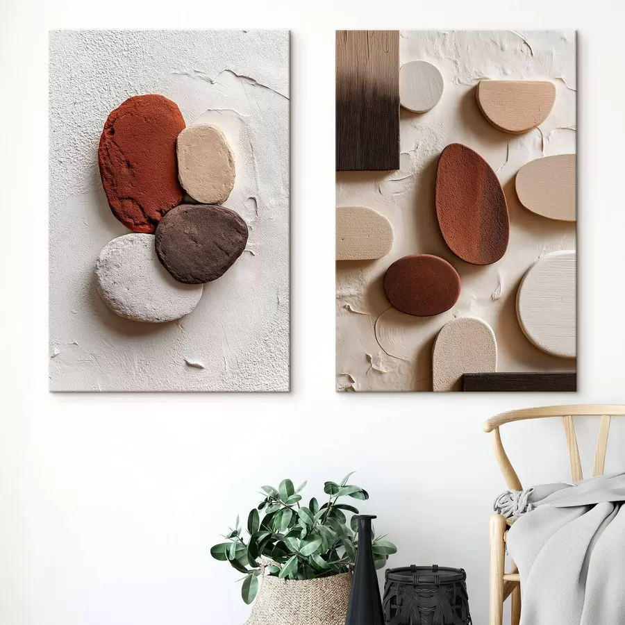 Tablouri Compoziții abstracte cu forme geometrice volumetrice pe un fundal texturat m00597