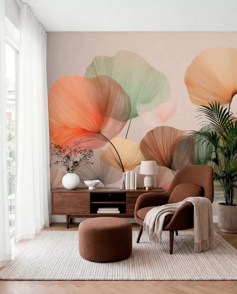 fototapet frunze de ginkgo multicolore cu vene w04305