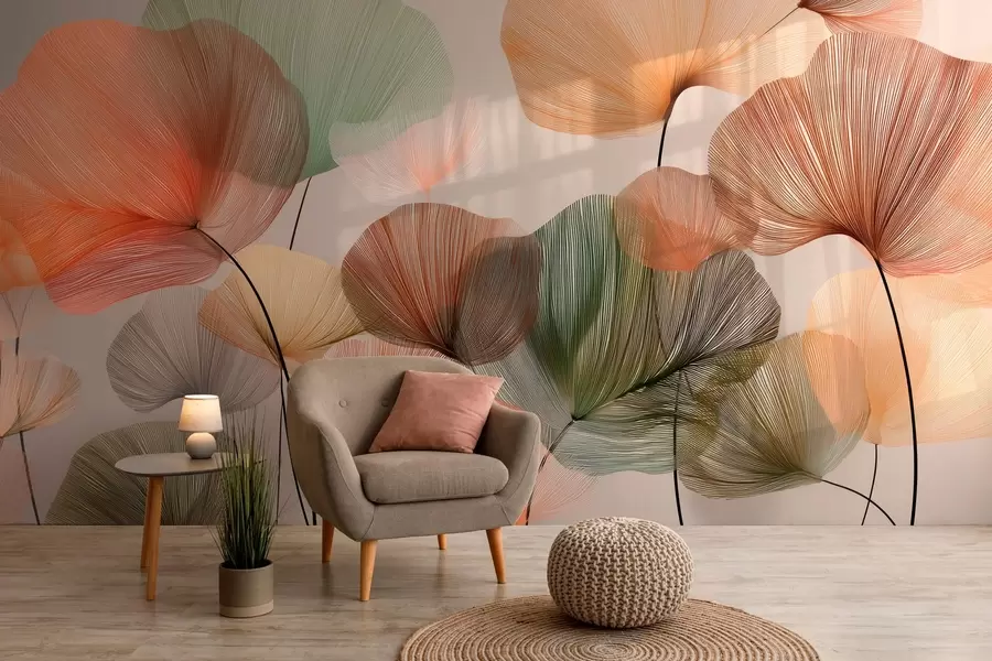 fototapet frunze de ginkgo multicolore cu vene w04305