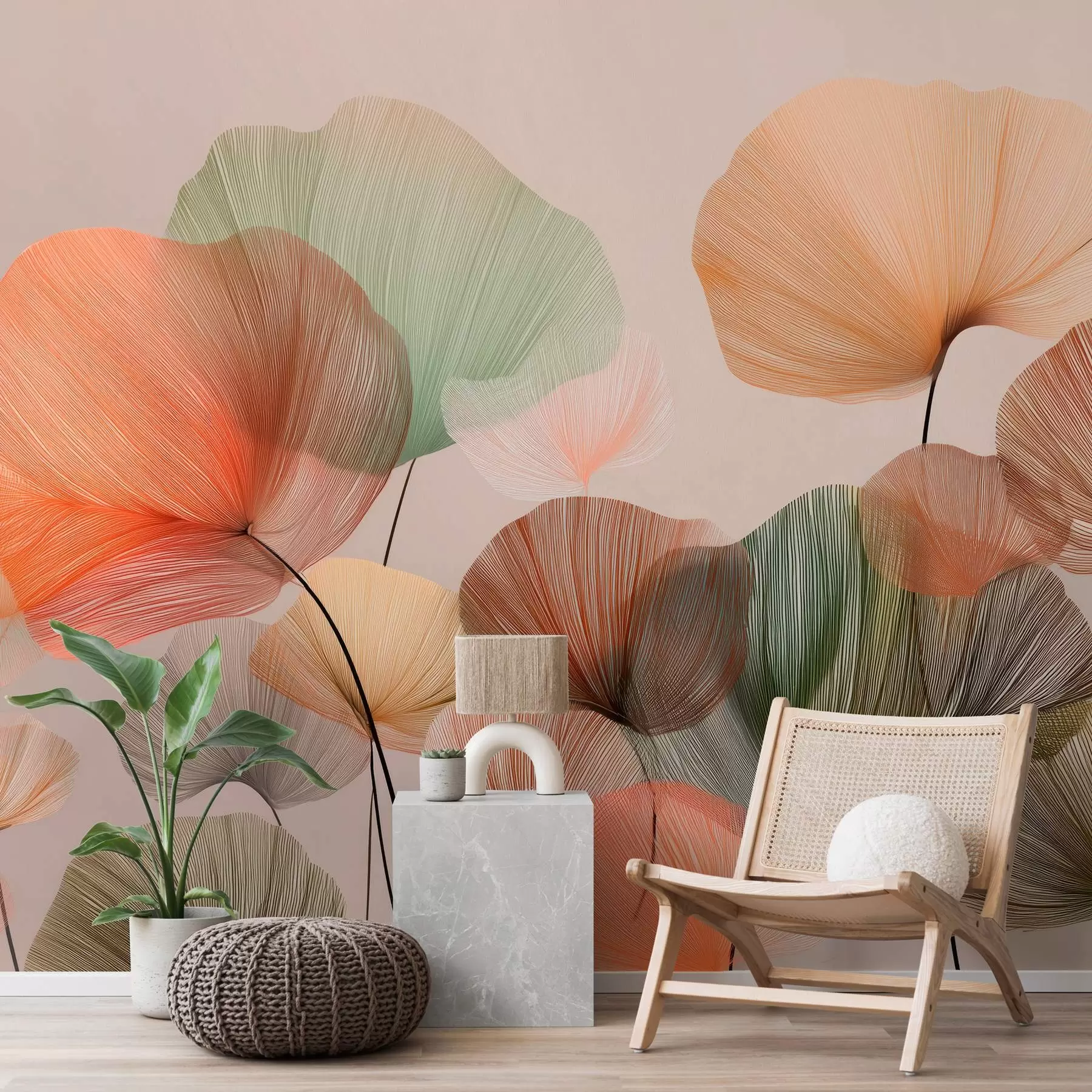 fototapet frunze de ginkgo multicolore cu vene w04305