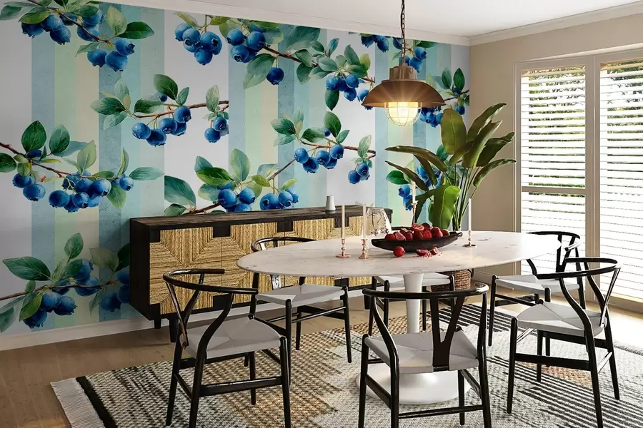 fototapet ciorchini de afine pe un fundal cu dungi w04307