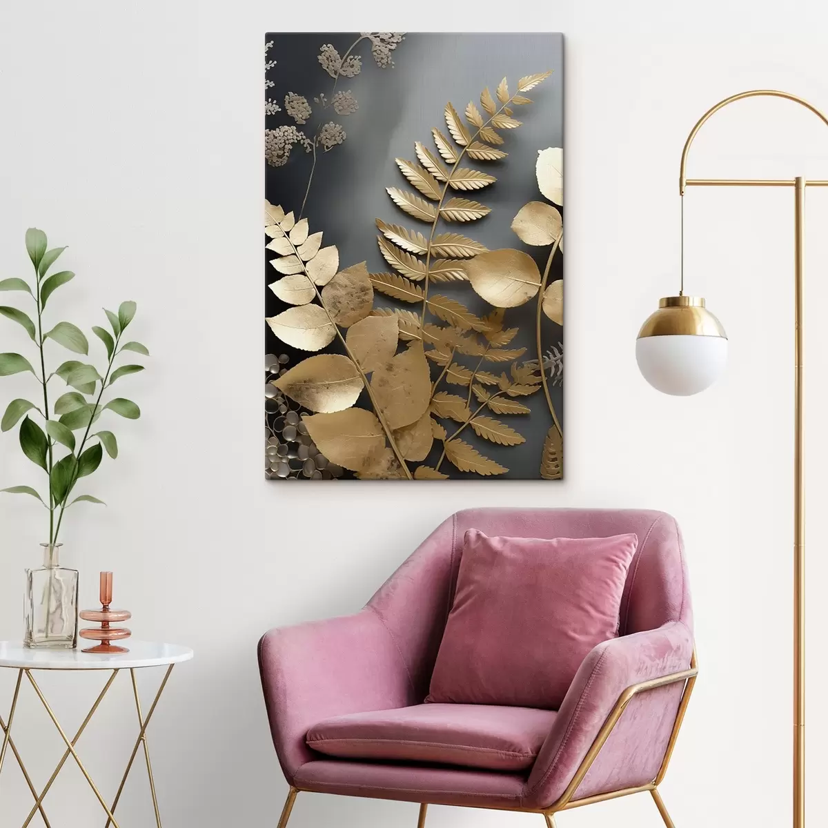 Tablouri Ramuri de eucalipt și frunze tropicale pe un fundal întunecat s45333