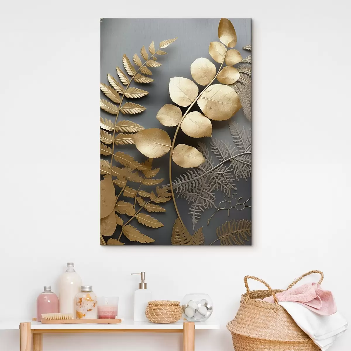 Tablouri Ramuri de ferigă și eucalipt pe un fundal întunecat s45334