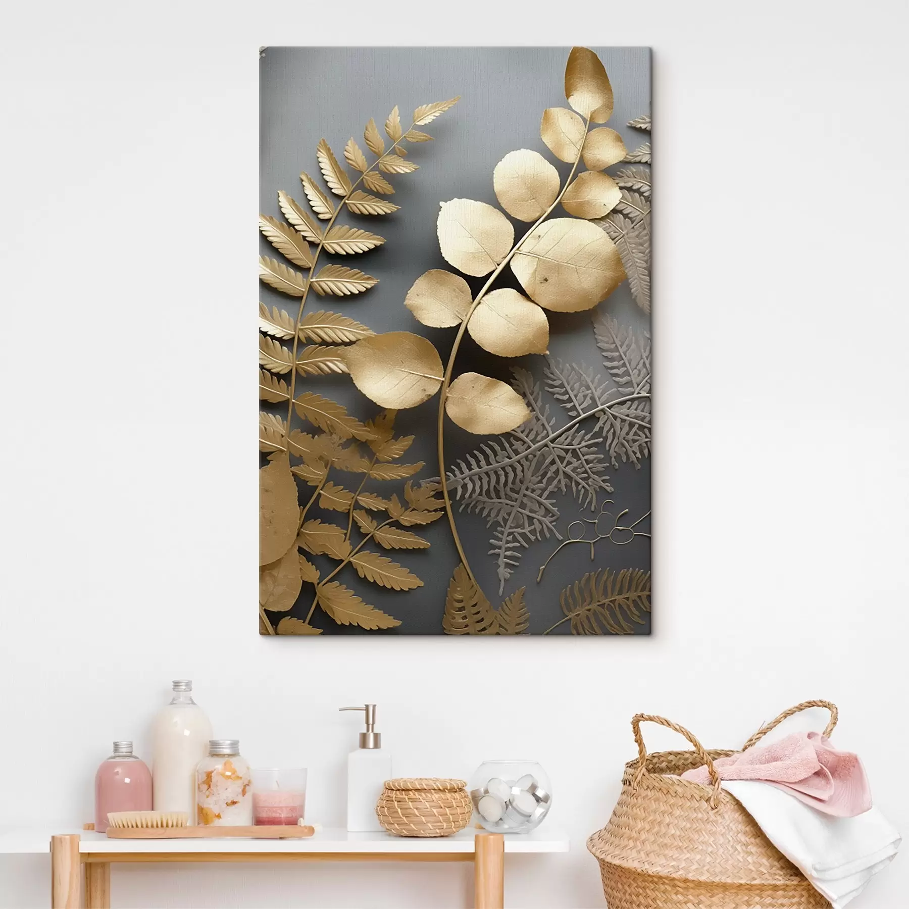 Tablouri Ramuri de ferigă și eucalipt pe un fundal întunecat s45334