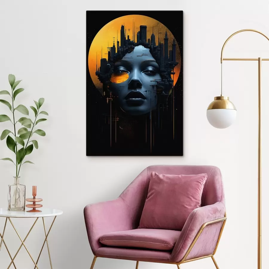 Tablouri Oameni, fata fata lui pe un fundal de oraș, abstract s45341