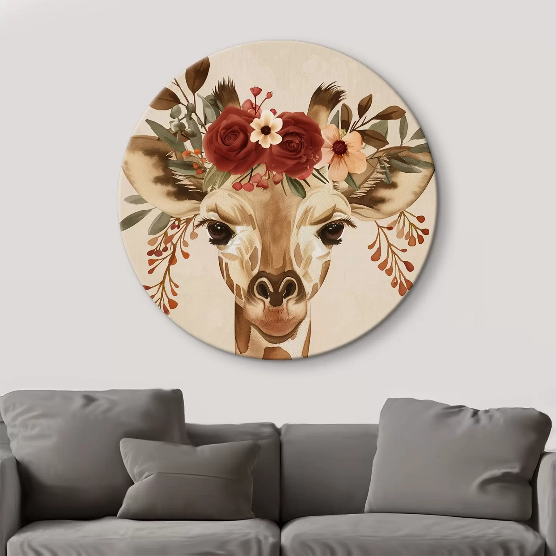 Tablouri Girafă în stil acuarelă cu flori pe cap r45331