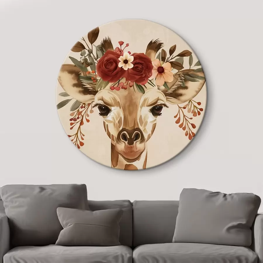 Tablouri Girafă în stil acuarelă cu flori pe cap r45331