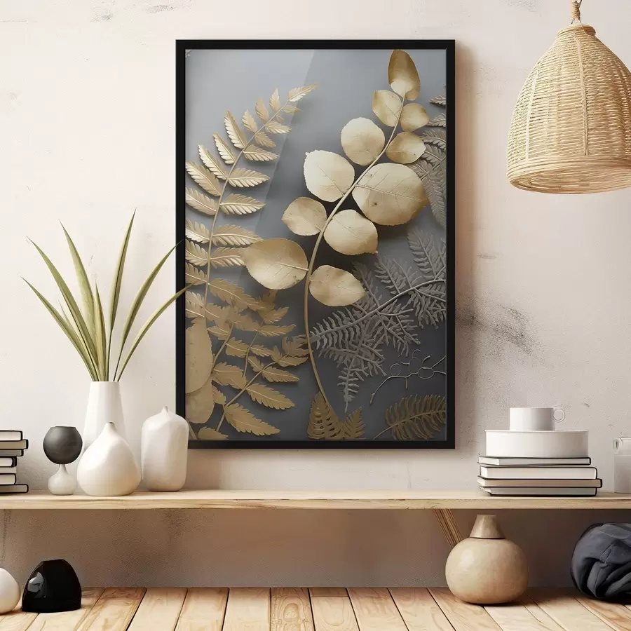 fototapet Ramuri de ferigă și eucalipt pe un fundal întunecat f45334