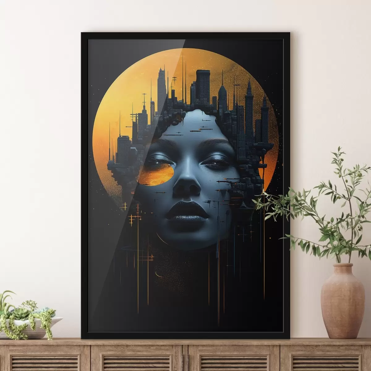 Poster Oameni, fata fata lui pe un fundal de oraș, abstract f45341