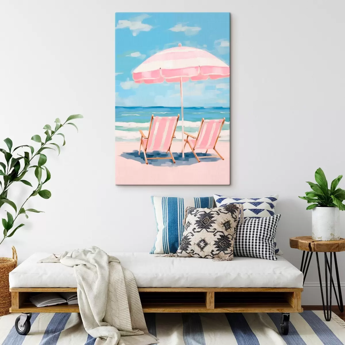 Tablouri Umbrelă de plajă și șezlonguri pe coastă s45442
