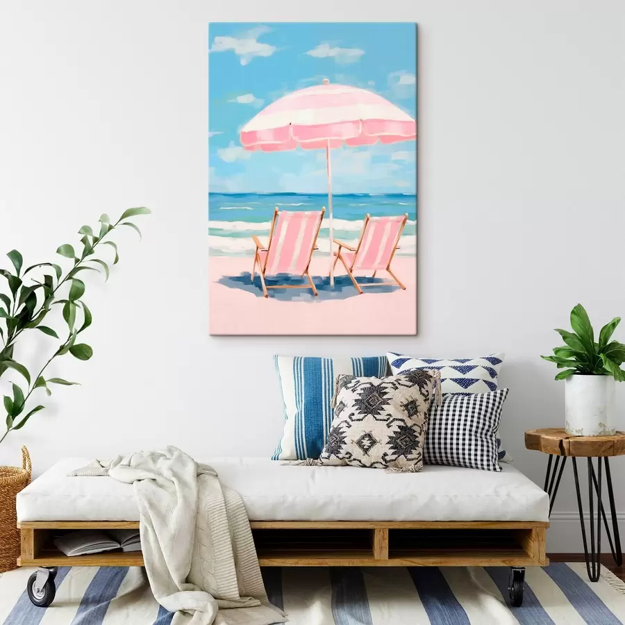 Tablouri Umbrelă de plajă și șezlonguri pe coastă s45442