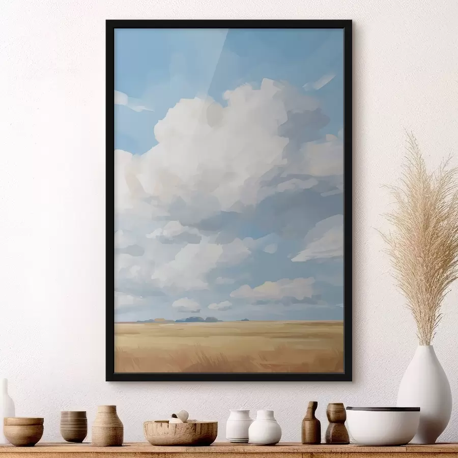 fototapet Câmp de grâu pe cerul cu nori uriași f45454