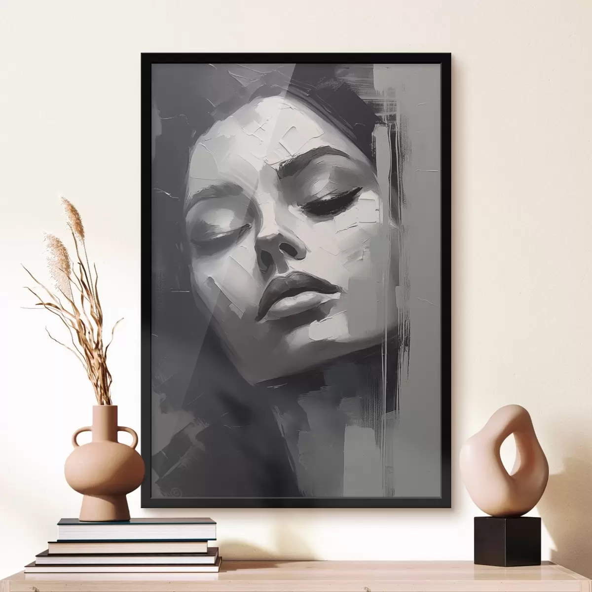 Poster Portret alb-negru al unei femei cu ochii închiși f45479