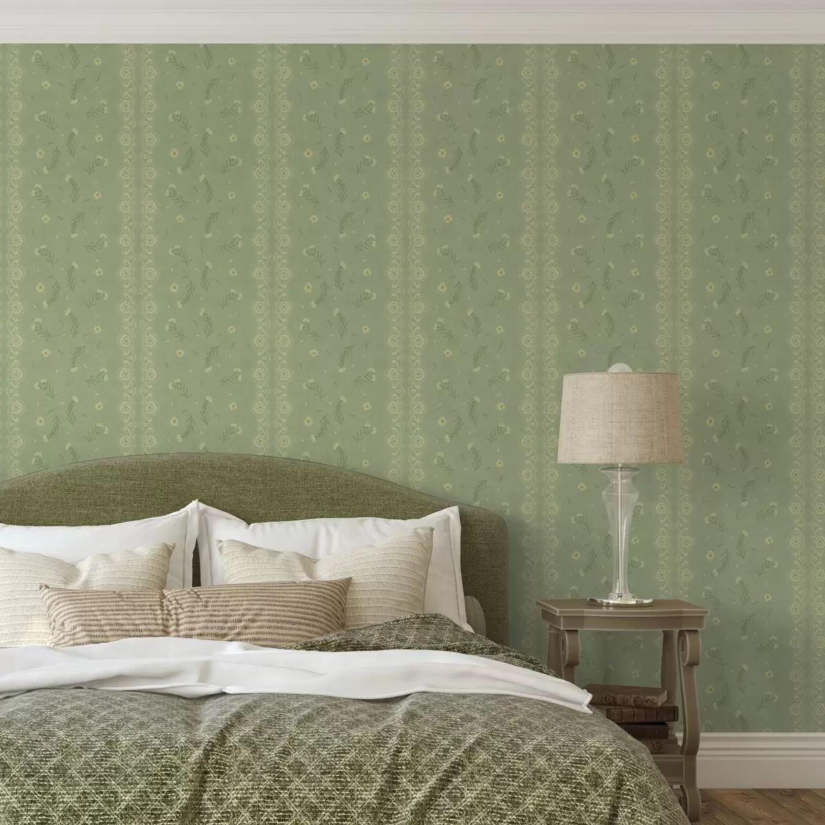 Wallpaper Fond verde cu margarete și margine de dantelă a00291