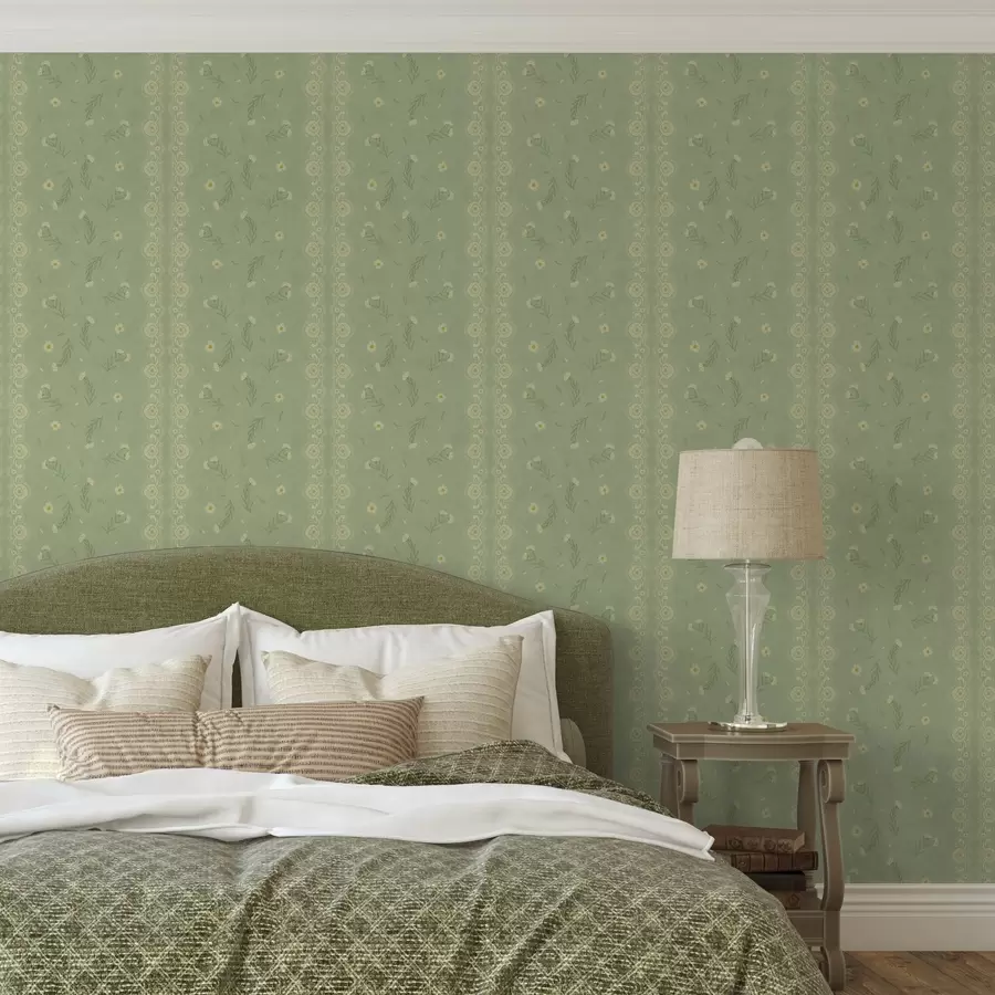 fototapet Fond verde cu margarete și margine de dantelă a00291