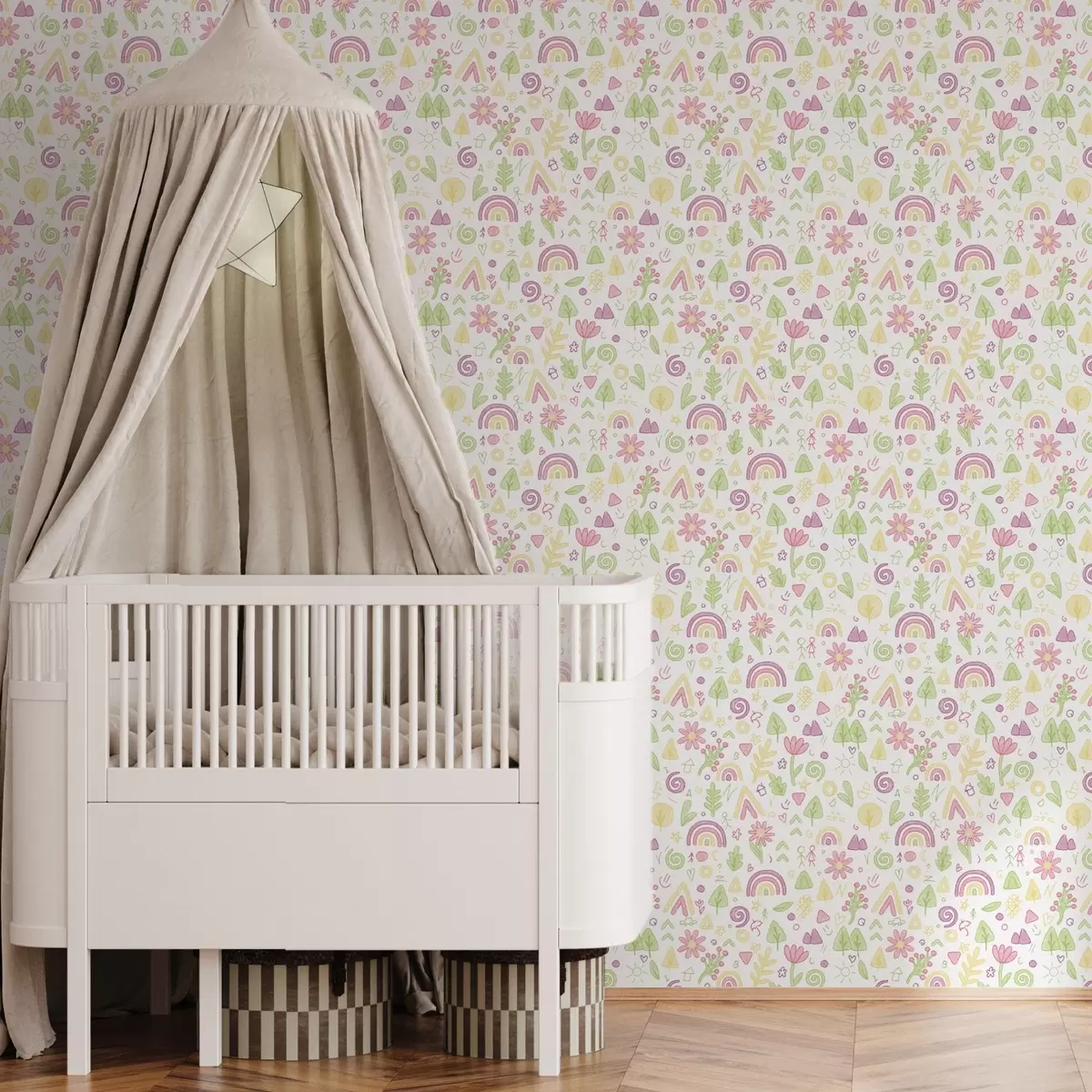 Wallpaper Desen pentru copii cu curcubee, flori și copaci a00296