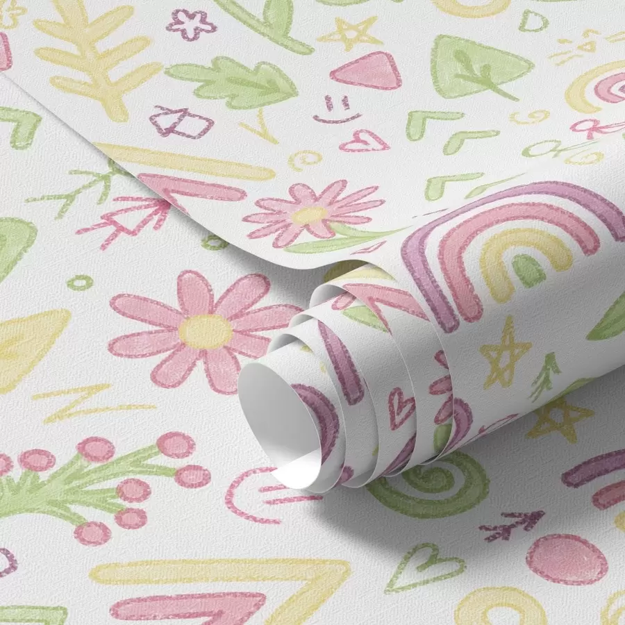 fototapet Desen pentru copii cu curcubee, flori și copaci a00296