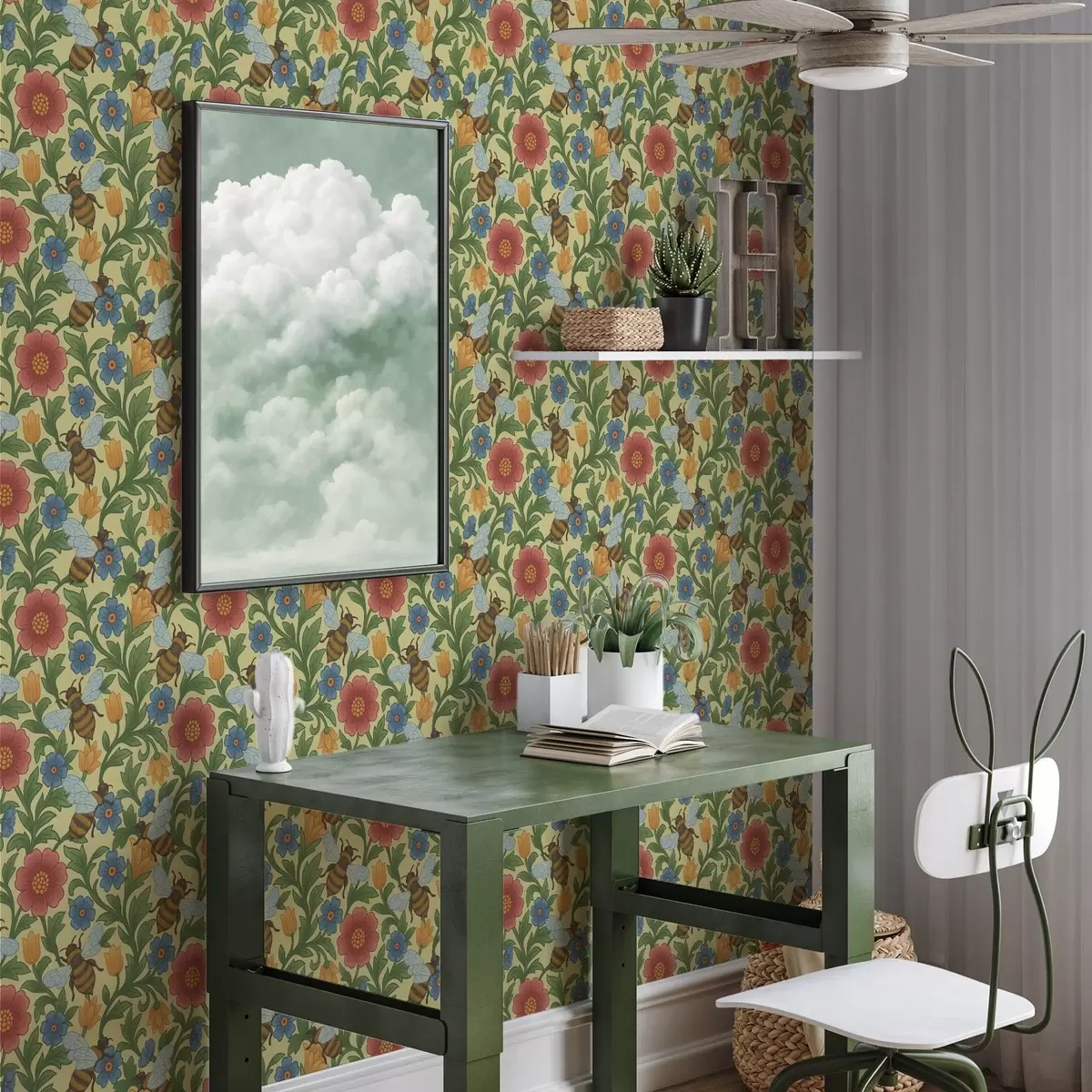 Wallpaper Flori luminoase cu albine mari a00315