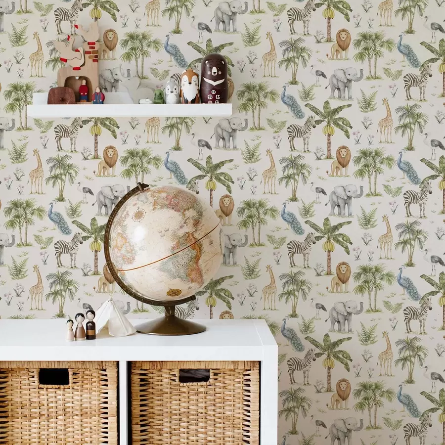 fototapet Animale africane printre palmieri și plante exotice a00321