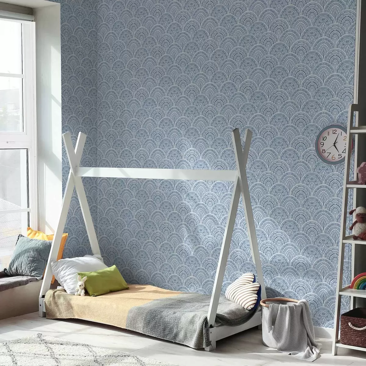 Wallpaper Ornament albastru cu arcuri și modele a00332