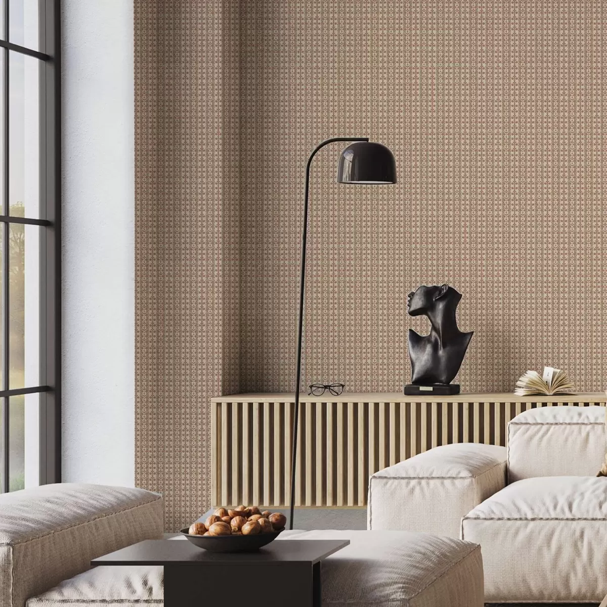 Wallpaper Ornament dungat cu flori roșii a00341