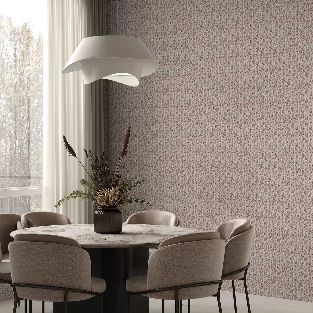 Wallpaper Trandafiri roz pe un fundal bej a00346